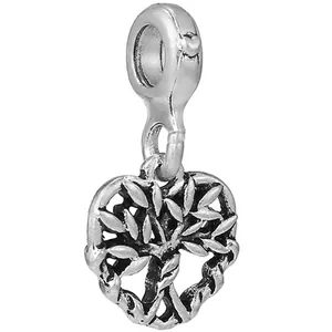 Abalorio árbol de la vida en forma de corazón de plata para pulseras y collares