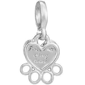 Colgante corazón plateado con huella y grabado Paw prints on my heart
