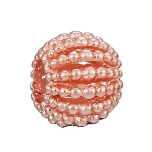 Rose gold spherical beaded charm with textured grain for DIY bracelets and necklaces