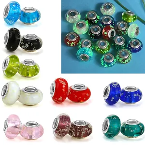 Leuchtende Glasiertes Glas Perlen Mit 925 Sterling Silber Kern Große Loch Charms Für DIY Armband Schmuckherstellung Zubehör