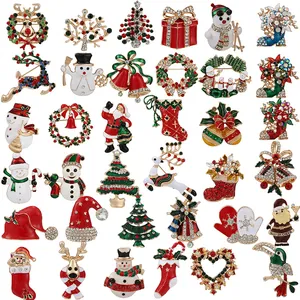 Vintage Weihnachten Emaille Brosche Pin Für Damen Herren Legierung Strass Weihnachtsmann Schneemann Rentier Baum Kranz Festliche Feiertag Reversnadel Geschenk