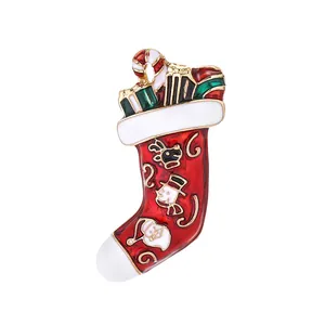 Spilla a Forma di Calza di Natale in Smalto Lega Dipinta Gioielli Festivi Babbo Natale Pupazzo di Neve Donna Uomo