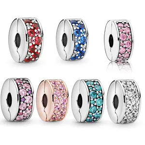 DIY Alloy Crystal Pavé Round Charm Bead Positioning Clip Spacer For Bracelet Jewelry Making Findings Accessories Women Gift