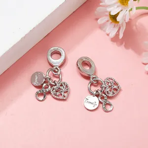 Zilveren Levensboom hartbedel met oneindigheidssymbool en Family gravure voor DIY armbanden