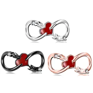 Unendlich Herz Charm Anhänger Für DIY Armband Schmuckherstellung Rot Emaille Eingelegtes Zirkonia Metall Perlen Dekorative Damen Geschenk