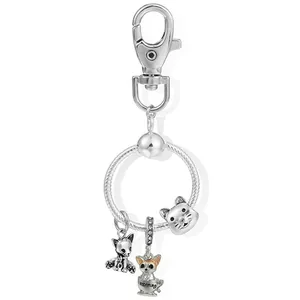 Simpatico Portachiavi in Metallo con Ciondolo a Forma di Gatto per Donna DIY Ciondolo per Borsa Lega Placcata Argento Catena a Serpente Anello Portachiavi Accessori per Auto Regalo Decorativo
