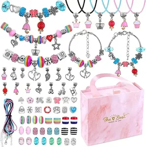 Kit per la Creazione di Gioielli Fai da Te per Bambine Braccialetti e Collane con Ciondoli Unicorno Arcobaleno in Scatola Regalo Rosa