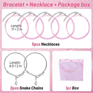 Rosa Einhorn Kristall DIY Schmuckset mit Ketten, Armbändern und Marmor Geschenkbox
