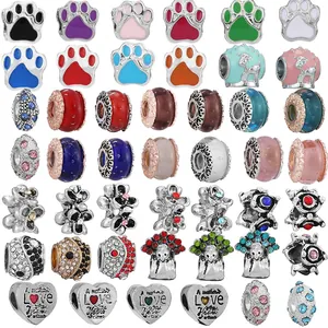 Fashion Alloy Colorful Enamel Paw Print Heart Flower Charms Beads For DIY Bracelet Necklace Jewelry Making Accessories For Women