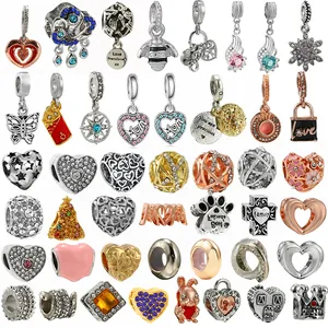 DIY Crystal Heart Mom Charm Pendant For Bracelet Necklace Alloy Zirconia Bead Jewelry Making Accessory For Women Gift