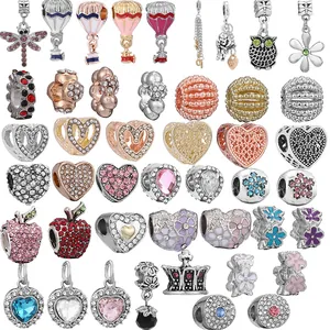 Metal DIY Large Hole Charm Beads Heart Owl Crown Apple Pendant For Snake Bone Chain Bracelet Necklace Jewelry Making Women