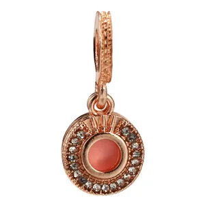 Rose gold MOM heart charm with pink crystal and sparkling zircons for bead bracelets