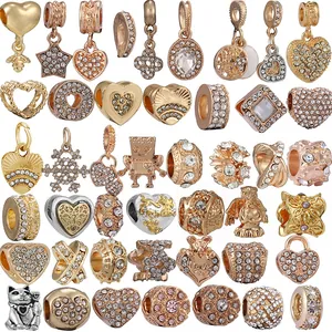 Oro Rosa Oro Perle Foro Grande Charms Strass Cuore Stella Ape Fiore Forma DIY Bracciale Gioielli Lega Zirconia Perle