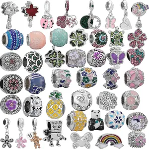 Breloques DIY en Alliage Émail Coloré Fleur Animal Coeur pour Bracelet Style Pandora Accessoires de Création de Bijoux Femme