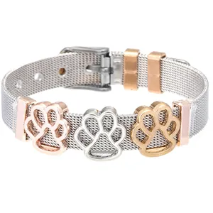 10mm Stainless Steel Mesh Band Bracelet For Women Men Hollow Pet Paw Print Pendants Adjustable Milanese Strap Hand Cuff Jewelry