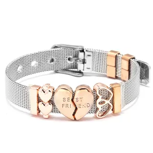 Edelstahl Mesh Armband Für Damen Best Friend Herz Charm Freundschaft Verstellbar Mode Gürtel Stil Schmuck Geschenk