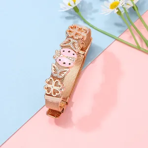 Roségoldenes 10mm Edelstahl-Mesh-Armband mit Schmetterlings- und Marienkäfer-Anhängern