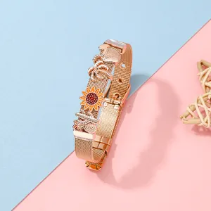 Roségoldenes Edelstahl-Mesh-Armband mit Kaktus und Sommer-Strand-Anhängern