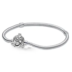 Bracciale da Donna Catena a Serpente Placcato Argento Carrozza di Zucca Con Zirconia Corona Ciondolo Bracciale Gioielli Regalo
