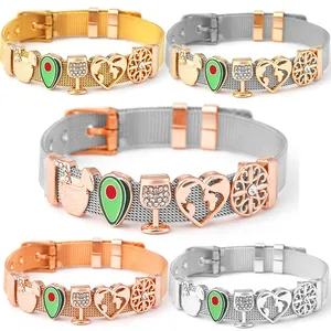 Bracciale a Maglia in Acciaio Inossidabile per Donna Con Ciondoli Cuore Cavo Bicchiere di Vino Avocado Gioielli Regolabili