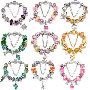 Fashion Alloy Charm Bracelet With Crystal Rhinestone Beads Heart Snowflake Pendant DIY Snake Chain Jewelry For Women Gift