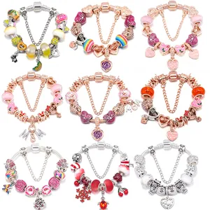Legierung Emaille Glasperlen Charm Armband Für Damen Hohl Herz Rose Mama Blumen Schlangenkette DIY Schmuck Muttertag Geschenk