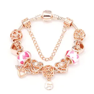 Roségold Beschichtetes Legierung Charm-Armband Für Damen Herz Engelsflügel Anhänger Mom Buchstabe Schlangenkette Schmuck Geschenk