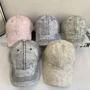 Distressed washed cotton baseball caps in multiple colors for a vintage casual summer look
