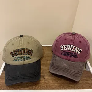 Vintage gewaschene Baumwoll-Baseballkappen mit SEWING-Stickerei in Retro-Farben