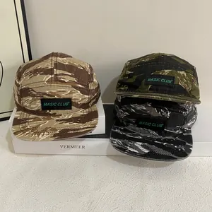 American Streetwear Tiger Stripe Camouflage 5 Panel Baseball Cap For Men Women Outdoor Casual Flat Brim Ripstop Cotton Sunshade Sport Camper Hat
