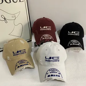 Vintage Distressed Cotton Canvas Baseball Cap For Women Men Soft Top Short Brim Adjustable Sun Protection Streetwear Hat With Letter Embroidery
