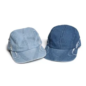 Vintage Denim 5-Panel Baseball Cap mit Fransen in hellblauer und dunkelblauer Waschung