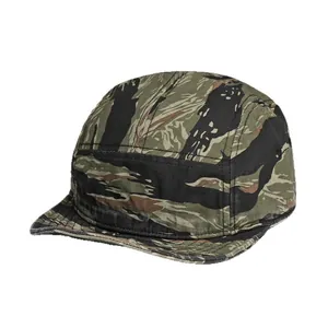 Five-panel tiger stripe camouflage camper hat with short brim for outdoor street style