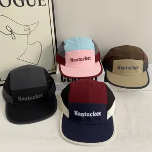 Unisex 5 Panel Camper Hat Breathable Nylon Contrast Color Baseball Cap Outdoor Nantucket Embroidery Flat Brim Sun Hat