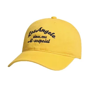 Gorra de béisbol clásica de algodón amarillo con bordado retro y ala ancha para el sol