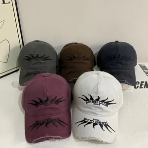 Retro Distressed Flame Embroidery Baseball Cap Magic Club 1994 Letter Print Water Washed Cotton Adjustable Streetwear Hat Men Women
