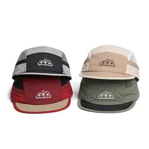 Quick-dry mesh camp caps with mountain embroidery for outdoor hiking and sun protection
