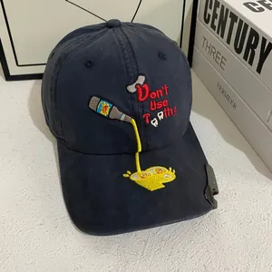 Navy embroidered baseball cap with a metal bottle opener clip and creative slogan