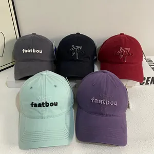 Korean Style Letter Embroidery Baseball Cap Adjustable Cotton Curved Brim Hat For Men Women Sun Protection Casual Streetwear