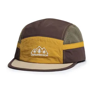 Detail of multi-color outdoor quick-dry camper hat with UDFMFREEDOM embroidery