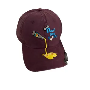 Deep purple cotton baseball cap with Don't Use Teeth embroidery and bottle opener graphic