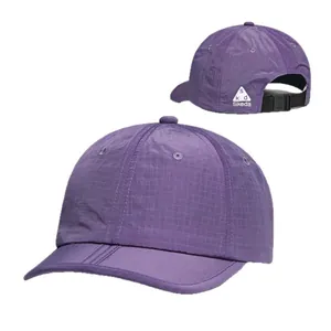Quick-dry purple short brim baseball cap with breathable mesh and adjustable strap
