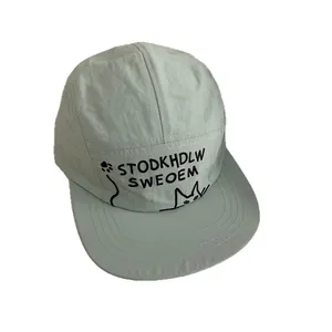 Pink quick-dry camper hat with cute cat embroidery and stylish flat brim for women