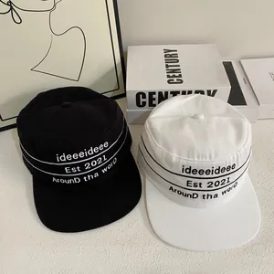 Vintage Letter Embroidery Cadet Cap Women Men Cotton Flat Top Hat Adjustable Streetwear Sun Protection Fashion Baseball Cap