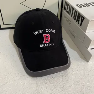 Retro baseball cap with West Coast embroidery and grey contrast trim on black cotton