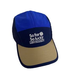 Patchwork quick-dry baseball cap with So far So lucky embroidery and mesh design