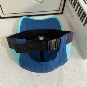 Outdoor quick-dry five-panel baseball cap in blue and mint green with adjustable strap
