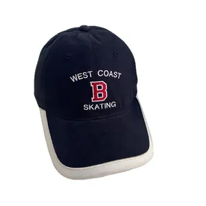 Navy blue baseball cap with white West Coast Skating embroidery and red B letter