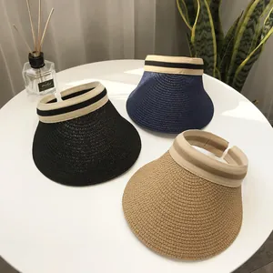 Women Korean Straw Sun Visor Hat Wide Brim Foldable Paper Sun Protection Visor For Summer Beach Outdoor Travel Casual