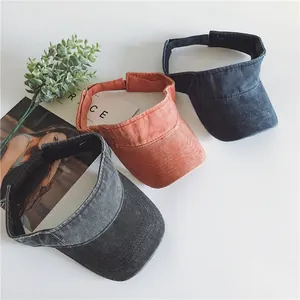 Women Men Vintage Washed Cotton Sun Visor Hat Adjustable Wide Brim UV Protection Empty Top Sport Outdoor Fashion Accessory
